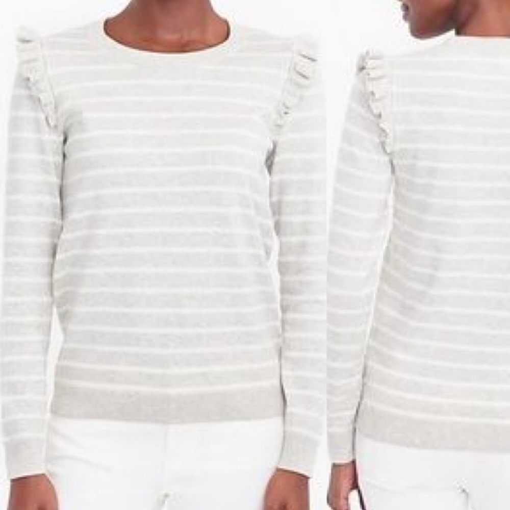J. Crew Ruffle Striped Cotton Sweater Size S